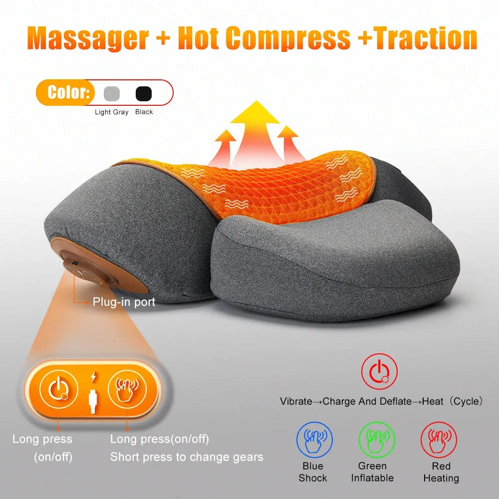 Electric Neck Massager Cervical Pillow Hot Compress Vibration Massage Neck Traction Relax Pillow Spine Support Massager Pillow