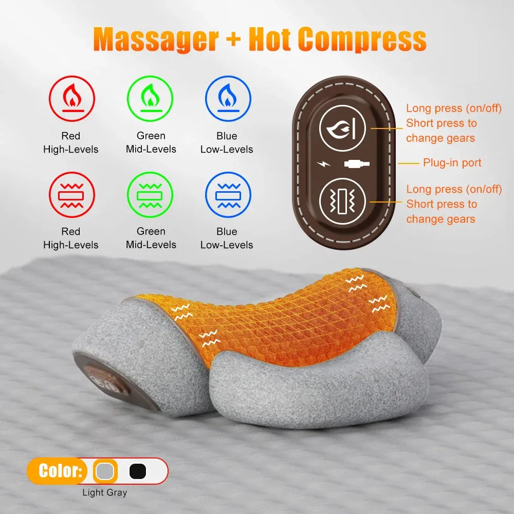 Electric Neck Massager Cervical Pillow Hot Compress Vibration Massage Neck Traction Relax Pillow Spine Support Massager Pillow